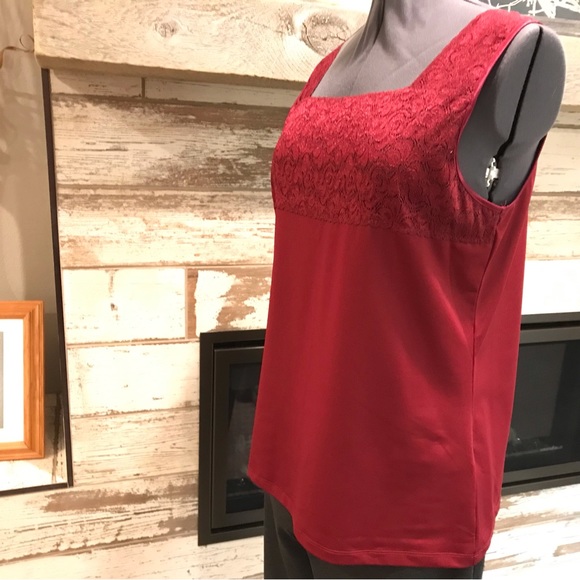 CJ Banks lace top tank top, 1X, burgundy red. - Picture 3 of 7